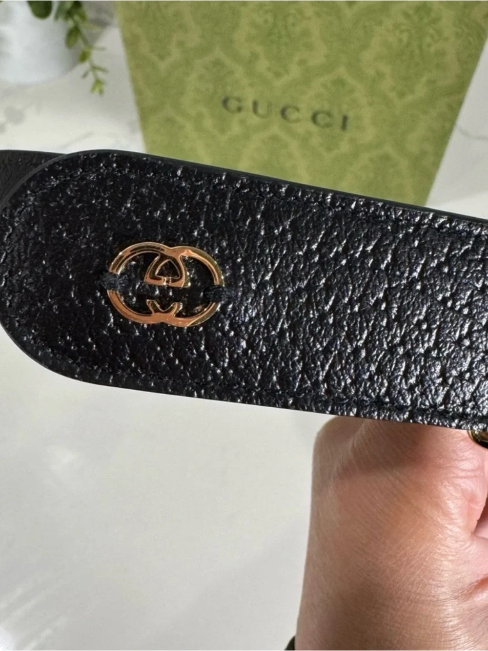 Authentic NEW Beautiful Black Leather Gucci Dog Collar w/ box Size XL